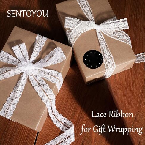 1 inch White Lace Ribbon for Gift Wrapping, 20Yard Lace Trim Ribbon for Sewing Crafts, Dress Decoration, White Floral Ribbons for Flower Bouquet, Christmas, Party Decorations, Wedding in Saudi Arabia
