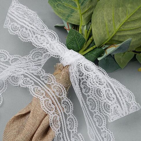 1 inch White Lace Ribbon for Gift Wrapping, 20Yard Lace Trim Ribbon for Sewing Crafts, Dress Decoration, White Floral Ribbons for Flower Bouquet, Christmas, Party Decorations, Wedding in Saudi Arabia