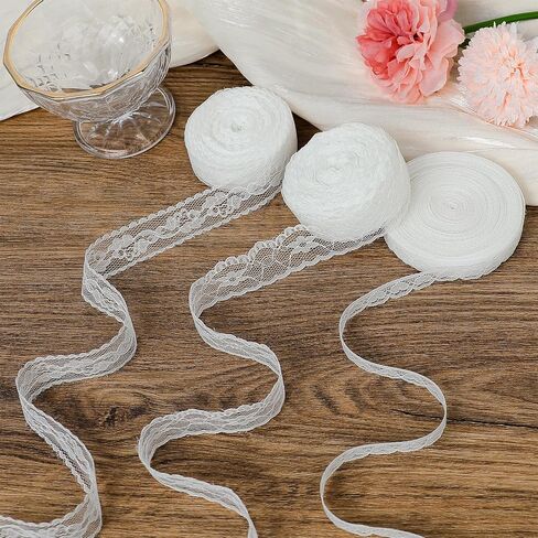 1 inch White Lace Ribbon for Gift Wrapping, 20Yard Lace Trim Ribbon for Sewing Crafts, Dress Decoration, White Floral Ribbons for Flower Bouquet, Christmas, Party Decorations, Wedding in Saudi Arabia