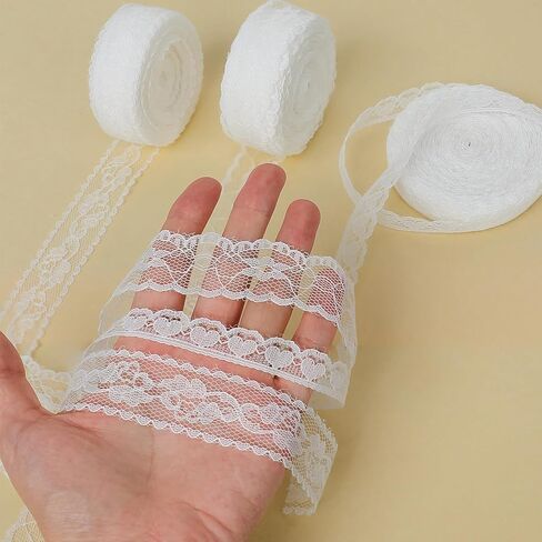 1 inch White Lace Ribbon for Gift Wrapping, 20Yard Lace Trim Ribbon for Sewing Crafts, Dress Decoration, White Floral Ribbons for Flower Bouquet, Christmas, Party Decorations, Wedding in Saudi Arabia