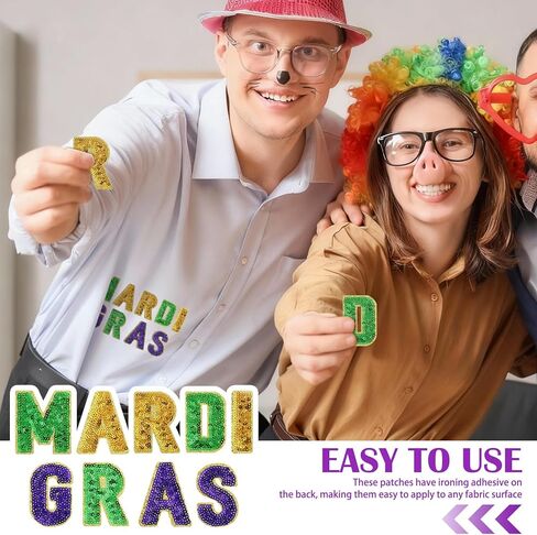 Lyrow 27 قطعة من الترتر Mardi Gras Letter حديد على رقع كرنفال موضوع رقعة ريترو حديد على رقع للكرنفال عطلة جينز سترات ملابس حقيبة ظهر قبعة DIY صناعة الحرف اليدوية in Kuwait