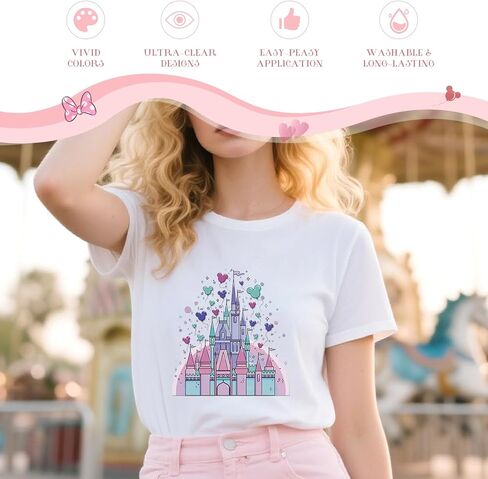 RiVolTa Mouse Castle حديد على النقل - 12 ورقة لطيف الفئران الأذن DTF جاهزة للضغط على القمصان الألوان المائية الملونة المملكة السحرية ملصقات الحرارة بقع الفينيل الشارات يزين أكياس الملابس الحرف اليدوية in Kuwait