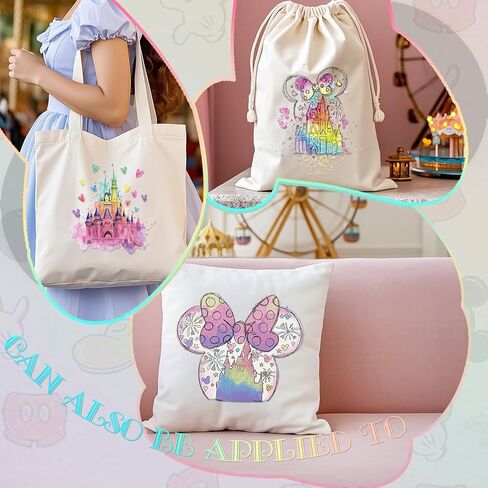 RiVolTa Mouse Castle حديد على النقل - 12 ورقة لطيف الفئران الأذن DTF جاهزة للضغط على القمصان الألوان المائية الملونة المملكة السحرية ملصقات الحرارة بقع الفينيل الشارات يزين أكياس الملابس الحرف اليدوية in Kuwait