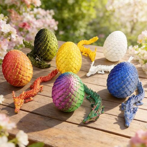 Anditoy 6 Pack 3D Printed Dragon Eggs with Dragon Toys Inside Prefilled Easter Eggs for Kids Boys Girls Teens Easter Basket Stuffers Gifts Party Favors in Kuwait