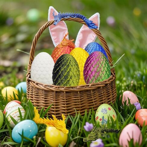 Anditoy 6 Pack 3D Printed Dragon Eggs with Dragon Toys Inside Prefilled Easter Eggs for Kids Boys Girls Teens Easter Basket Stuffers Gifts Party Favors in Kuwait