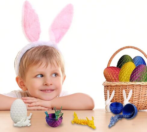 Anditoy 6 Pack 3D Printed Dragon Eggs with Dragon Toys Inside Prefilled Easter Eggs for Kids Boys Girls Teens Easter Basket Stuffers Gifts Party Favors in Kuwait
