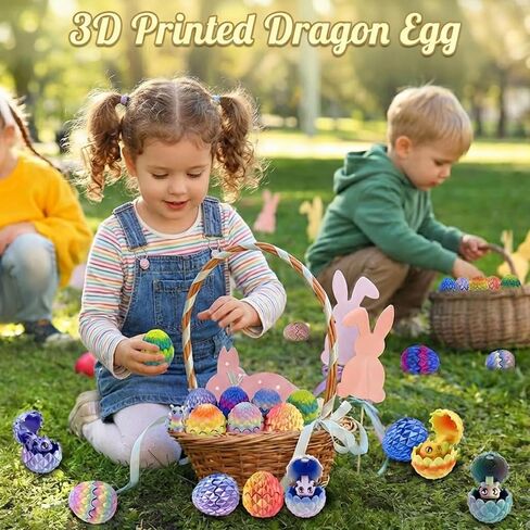 15 قطعة من بيض التنين المطبوع ثلاثي الأبعاد مع تنانين بالداخل، ألعاب تململ كريستالية متدرجة بخمسة ألوان رائعة، تنين مطبوع ثلاثي الأبعاد لعيد الحب، حشوات سلة عيد الفصح للأولاد والأطفال والمراهقين in Kuwait