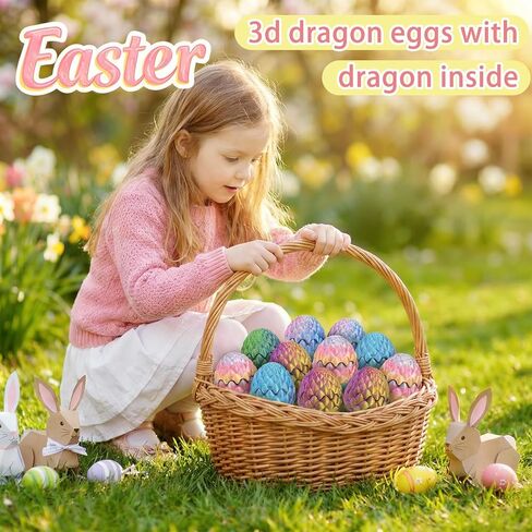 15 قطعة من بيض التنين المطبوع ثلاثي الأبعاد مع تنانين بالداخل، ألعاب تململ كريستالية متدرجة بخمسة ألوان رائعة، تنين مطبوع ثلاثي الأبعاد لعيد الحب، حشوات سلة عيد الفصح للأولاد والأطفال والمراهقين in Kuwait