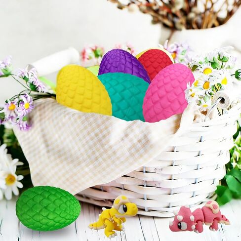 Anditoy 6 Pack 3D Printed Eggs with Dinosaur Toys Inside Prefilled Easter Eggs for Kids Boys Girls Easter Basket Stuffers Gifts Party Favors in Kuwait