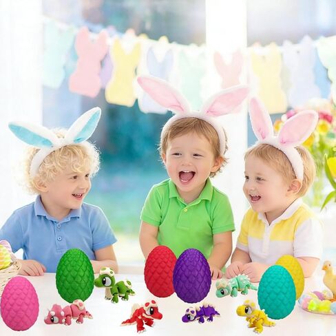 Anditoy 6 Pack 3D Printed Eggs with Dinosaur Toys Inside Prefilled Easter Eggs for Kids Boys Girls Easter Basket Stuffers Gifts Party Favors in Kuwait