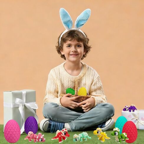 Anditoy 6 Pack 3D Printed Eggs with Dinosaur Toys Inside Prefilled Easter Eggs for Kids Boys Girls Easter Basket Stuffers Gifts Party Favors in Kuwait