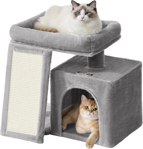 Feandrea Small Cat Tree, Cat Tower Condo, Scratching Ramp, Large Top Perch, Cave, 20.1 x 15.4 x 18.3 Inches, Dove Gray UPCT010GD02S in Saudi Arabia