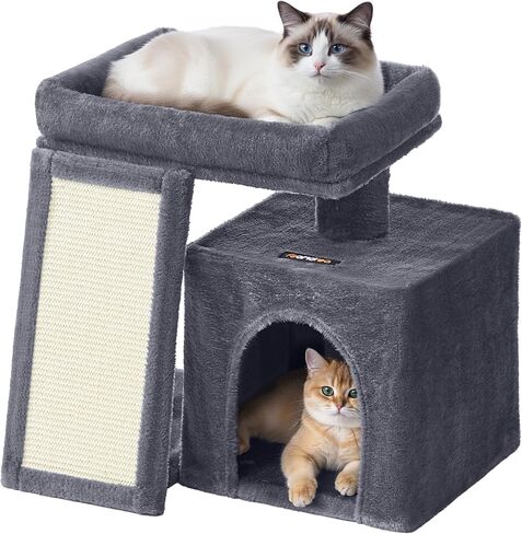Feandrea Small Cat Tree, Cat Tower Condo, Scratching Ramp, Large Top Perch, Cave, 20.1 x 15.4 x 18.3 Inches, Dove Gray UPCT010GD02S in Saudi Arabia