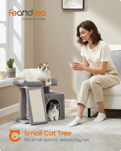 Feandrea Small Cat Tree, Cat Tower Condo, Scratching Ramp, Large Top Perch, Cave, 20.1 x 15.4 x 18.3 Inches, Dove Gray UPCT010GD02S in Saudi Arabia