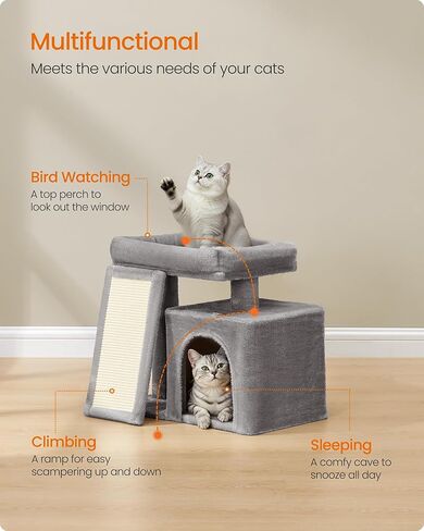 Feandrea Small Cat Tree, Cat Tower Condo, Scratching Ramp, Large Top Perch, Cave, 20.1 x 15.4 x 18.3 Inches, Dove Gray UPCT010GD02S in Saudi Arabia