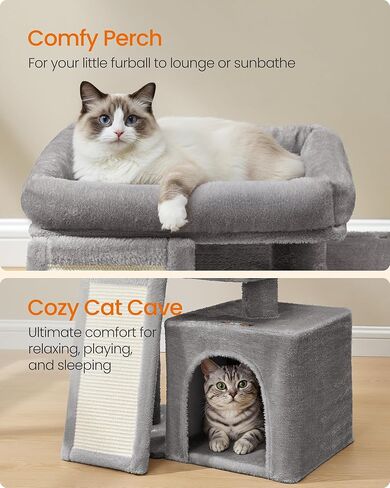 Feandrea Small Cat Tree, Cat Tower Condo, Scratching Ramp, Large Top Perch, Cave, 20.1 x 15.4 x 18.3 Inches, Dove Gray UPCT010GD02S in Saudi Arabia