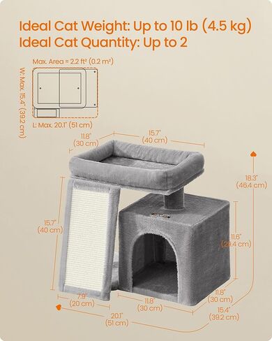 Feandrea Small Cat Tree, Cat Tower Condo, Scratching Ramp, Large Top Perch, Cave, 20.1 x 15.4 x 18.3 Inches, Dove Gray UPCT010GD02S in Saudi Arabia