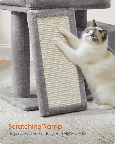 Feandrea Small Cat Tree, Cat Tower Condo, Scratching Ramp, Large Top Perch, Cave, 20.1 x 15.4 x 18.3 Inches, Dove Gray UPCT010GD02S in Saudi Arabia