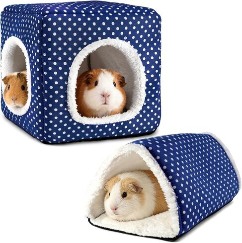 Guinea Pig Hideout, Dwarf Rabbit Bed with Play Tunnel, Washable Fleece House for Dwarf Bunnies, Chinchillas, Hedgehogs, Small Animal Cage Accessories Gray Dot in Saudi Arabia