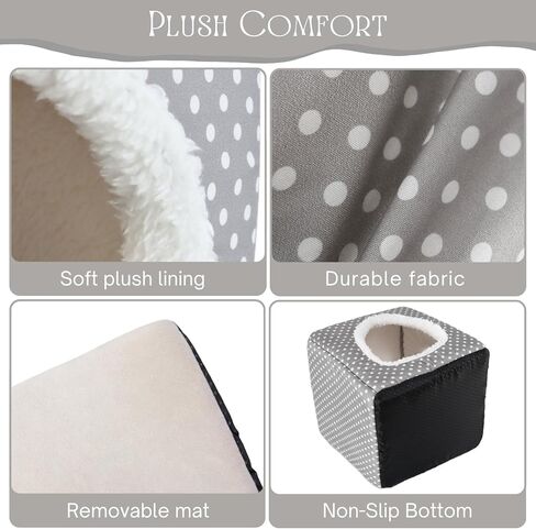 Guinea Pig Hideout, Dwarf Rabbit Bed with Play Tunnel, Washable Fleece House for Dwarf Bunnies, Chinchillas, Hedgehogs, Small Animal Cage Accessories Gray Dot in Saudi Arabia