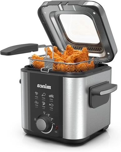minca Small Deep Fryer for Home, 1.5L Electric Fryer with Basket, Adjustable Temperature, Odor Filter Lid, Viewing Window, Compact Stainless Steel Design in Saudi Arabia
