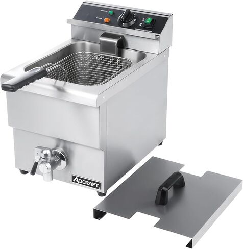Adcraft Single Tank Deep Fryer with Faucet, 6 Liter, Heavy-Duty with Thermostatic Controls, NSF Certified, 120V, 15 lb. Capacity, Stainless Steel in Saudi Arabia