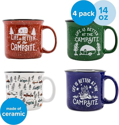 Camco Life is Better at The Campsite Coffee Mugs | Ceramic | 14oz. | 4-Pack (53357) in Saudi Arabia