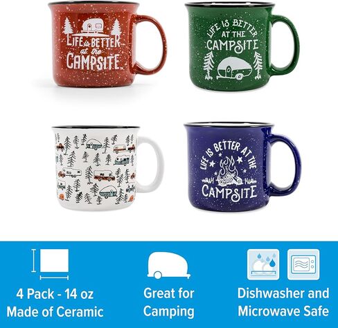 Camco Life is Better at The Campsite Coffee Mugs | Ceramic | 14oz. | 4-Pack (53357) in Saudi Arabia