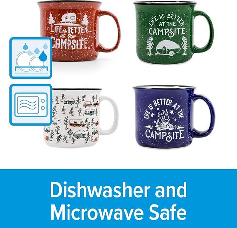 Camco Life is Better at The Campsite Coffee Mugs | Ceramic | 14oz. | 4-Pack (53357) in Saudi Arabia