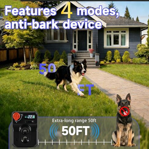 AI Ultrasonic Dog Bark Deterrent Device - 50FT Extra-Long Range Auto Anti-Barking Control | Smart Sound Recognition for Real Barks Only, 4 Adjustable Modes | Safe for All Dogs Indoor & Outdoor in Saudi Arabia