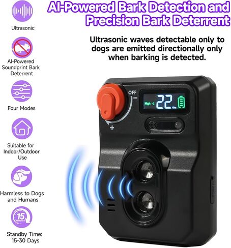 AI Ultrasonic Dog Bark Deterrent Device - 50FT Extra-Long Range Auto Anti-Barking Control | Smart Sound Recognition for Real Barks Only, 4 Adjustable Modes | Safe for All Dogs Indoor & Outdoor in Saudi Arabia