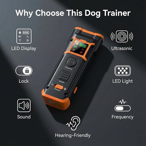 Dog Bark Deterrent Devices with LED Display, Ultrasonic & Beep Modes, 10s HearingSafe AutoOff, 25–30kHz Training & DriveAway, LED Light, Safe No Barking Device for Dogs, Stop Dog Barking Device in Saudi Arabia