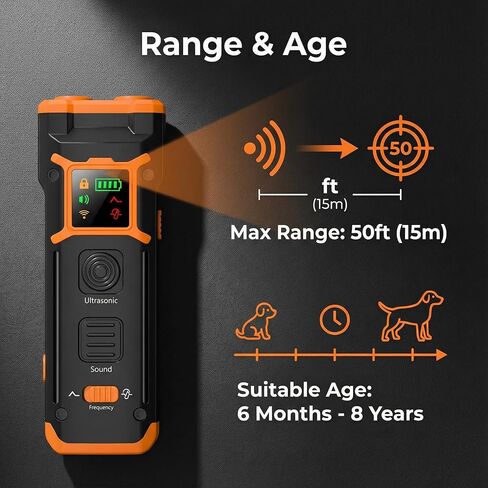 Dog Bark Deterrent Devices with LED Display, Ultrasonic & Beep Modes, 10s HearingSafe AutoOff, 25–30kHz Training & DriveAway, LED Light, Safe No Barking Device for Dogs, Stop Dog Barking Device in Saudi Arabia