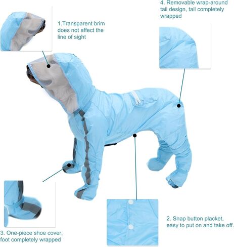 Generic Dog Raincoat with Four-Leg ProtectionXXL Size Blue 1 Pc in Saudi Arabia