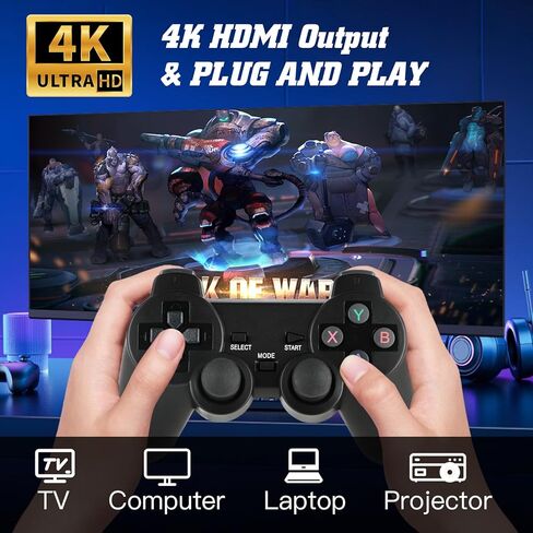 وحدة تحكم ألعاب ريترو، وحدة تحكم ألعاب ريترو لاسلكية، 9 محاكيات مدمجة، مخرج HDMI 4K، ثنائي 2.4 جيجا هرتز، 24500 لعبة مدمجة، ألعاب فيديو التوصيل والتشغيل، أسود داكن in Kuwait
