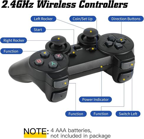 وحدة تحكم ألعاب ريترو، وحدة تحكم ألعاب ريترو لاسلكية، 9 محاكيات مدمجة، مخرج HDMI 4K، ثنائي 2.4 جيجا هرتز، 24500 لعبة مدمجة، ألعاب فيديو التوصيل والتشغيل، أسود داكن in Kuwait