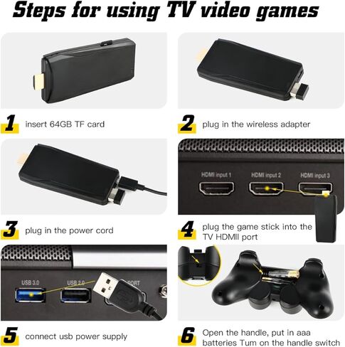 وحدة تحكم ألعاب ريترو، وحدة تحكم ألعاب ريترو لاسلكية، 9 محاكيات مدمجة، مخرج HDMI 4K، ثنائي 2.4 جيجا هرتز، 24500 لعبة مدمجة، ألعاب فيديو التوصيل والتشغيل، أسود داكن in Kuwait