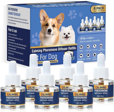 Dog Calming Diffuser Refills 6 Pack Pheromone Appeasing Pet Pheromones Refill 48ml to Calm for Anxiety Relief Reduce Aggression Stress Fighting Barking Fit Common Diffusers Plug in 180 Day(Tasteless) in Saudi Arabia