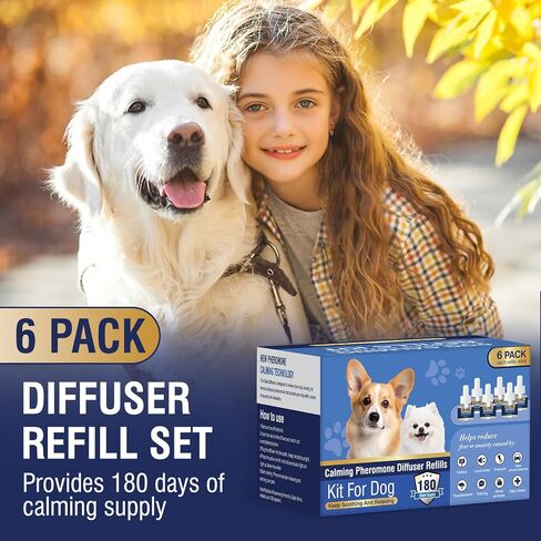Dog Calming Diffuser Refills 6 Pack Pheromone Appeasing Pet Pheromones Refill 48ml to Calm for Anxiety Relief Reduce Aggression Stress Fighting Barking Fit Common Diffusers Plug in 180 Day(Tasteless) in Saudi Arabia