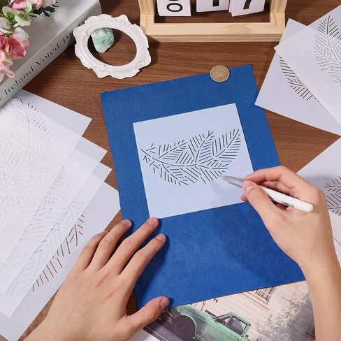 FREEBLOSS 8pcs Sashiko Stencils Plastic Sashiko Template Square Leaf Embroidery Patterns Drawing Line Templates for Sewing Hand Quilting 5.5"/8.7" in Saudi Arabia