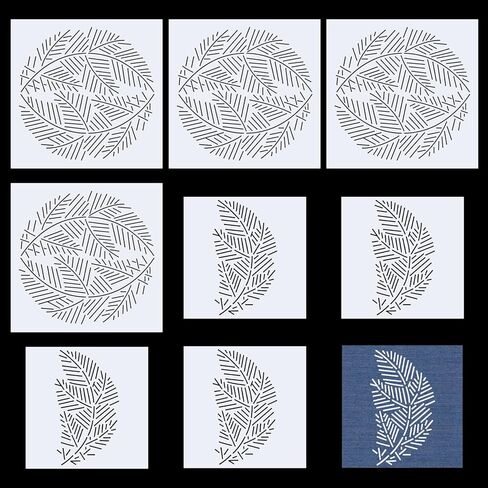 FREEBLOSS 8pcs Sashiko Stencils Plastic Sashiko Template Square Leaf Embroidery Patterns Drawing Line Templates for Sewing Hand Quilting 5.5"/8.7" in Saudi Arabia
