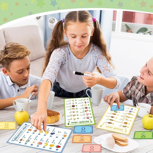 36Pcs Pretend Play Restaurant Menus Set for Kids Kitchen Food Diner Order Pads 4 Pretend Menus 1 Open/Close Sign 30 Play Money 1 Erasable Pen for Toddlers Girl Boy Role Plays Accessory Birthday Gift in Saudi Arabia