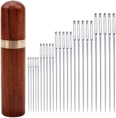25pcs Large Eye Sewing Needles Set, Ergonomic Hand Sewing Needles for Seniors, Perfect for Yarn Knitting, Embroidery, Leather Craft, with Wooden Storage Case, Ideal Gift for Craft Enthusiasts in Saudi Arabia