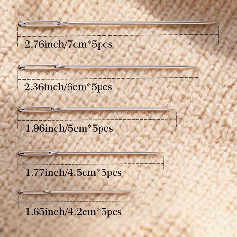 25pcs Large Eye Sewing Needles Set, Ergonomic Hand Sewing Needles for Seniors, Perfect for Yarn Knitting, Embroidery, Leather Craft, with Wooden Storage Case, Ideal Gift for Craft Enthusiasts in Saudi Arabia
