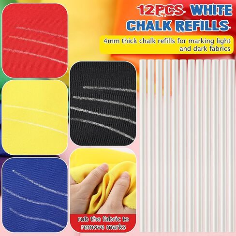 Avenuebool Sewing Chalk Pencil for Fabric, Aluminum Fabric Pencil, Tailors Chalk with Sharpener and 12 Pcs Refills(White) in Kuwait
