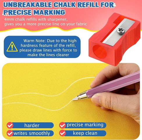 Avenuebool Sewing Chalk Pencil for Fabric, Aluminum Fabric Pencil, Tailors Chalk with Sharpener and 12 Pcs Refills(White) in Kuwait