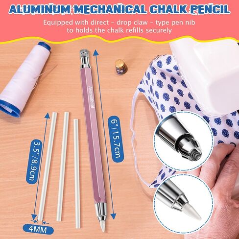 Avenuebool Sewing Chalk Pencil for Fabric, Aluminum Fabric Pencil, Tailors Chalk with Sharpener and 12 Pcs Refills(White) in Kuwait
