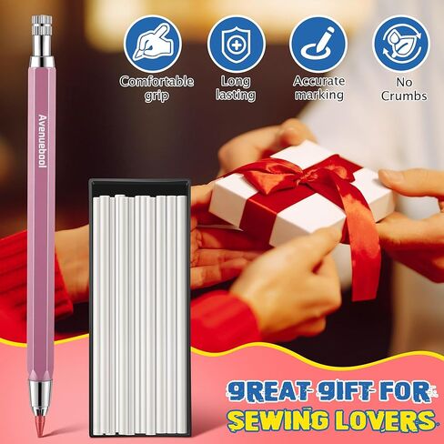 Avenuebool Sewing Chalk Pencil for Fabric, Aluminum Fabric Pencil, Tailors Chalk with Sharpener and 12 Pcs Refills(White) in Kuwait