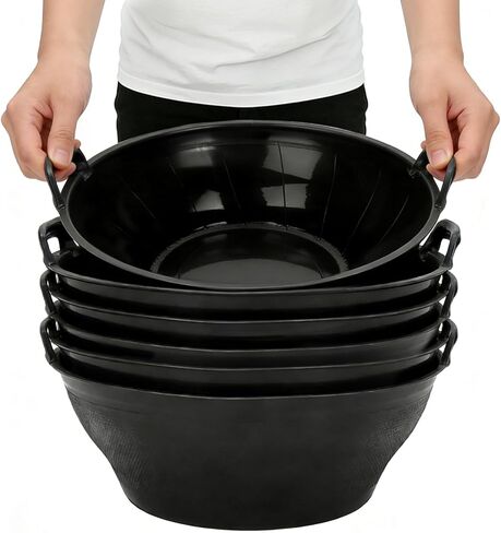 6Pcs Rubber Feed Pan with Handle, 3 Gallon / 12 Quart Rubber Feed Pan Utility Horse Feed Bucket for Cats Dogs Goats Chicken Dust Bath Container Animal Feeding Watering Bowl in Saudi Arabia