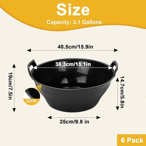 6Pcs Rubber Feed Pan with Handle, 3 Gallon / 12 Quart Rubber Feed Pan Utility Horse Feed Bucket for Cats Dogs Goats Chicken Dust Bath Container Animal Feeding Watering Bowl in Saudi Arabia
